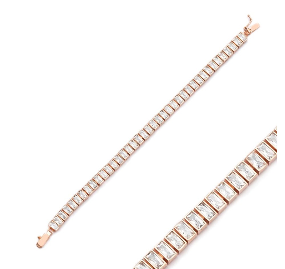 2.5 x 5 mm Baguette Stone Tennis Bracelet Turkish Handcrafted Whole 925 Sterling Silver Jewelry