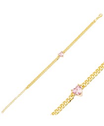 Cute Pink Zircon Heart Design Gourmet Chain Charm Bracelet 925 Sterling Silver Jewelry