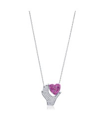 Heart in Hand Ruby Zircon Stone Charm Necklace Pendant Whole 925 Sterling Silver Jewelry