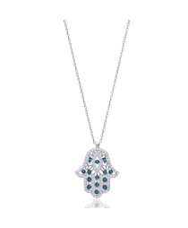 Turquoise Stone Hamsa Design Charm Pendant Necklace Turkish Whole 925 Sterling Silver Jewelry