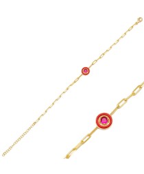 Round Design Red Enamel Ruby Stone Charm Bracelet 925 Sterling Silver Jewelry