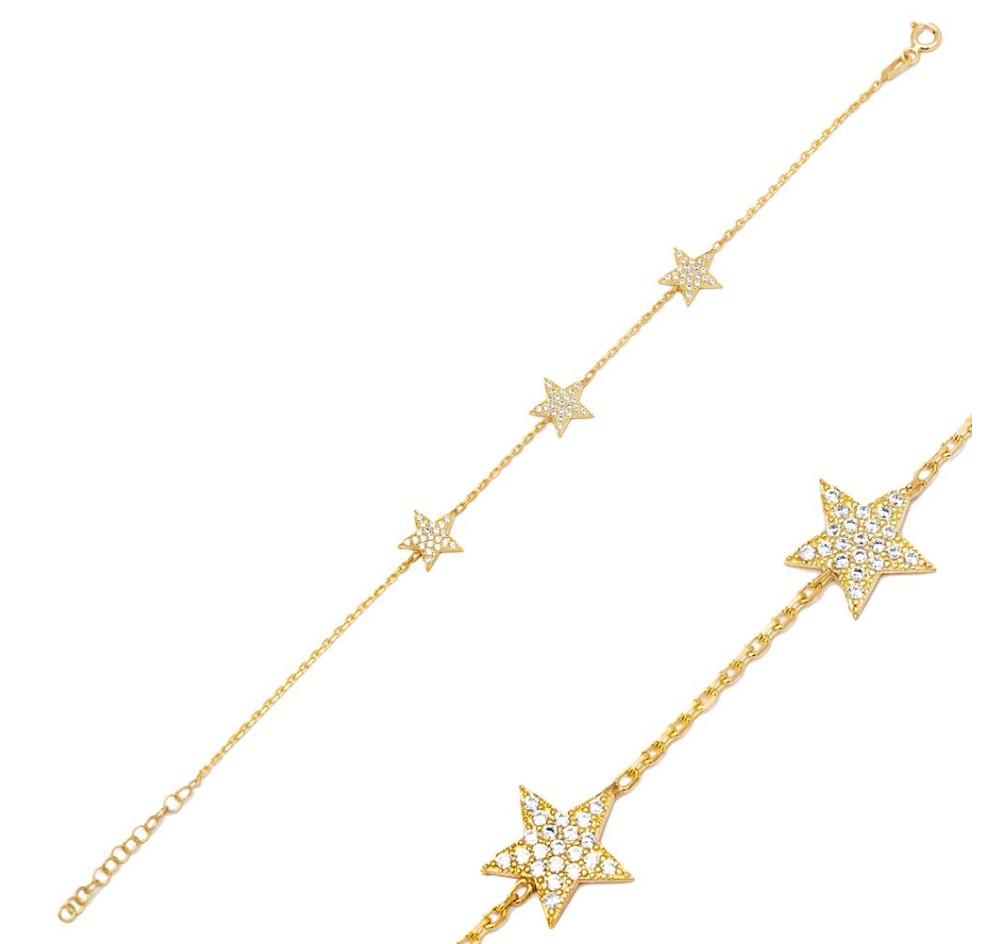 10mm Star Design Clear Zircon Stone Charm Woman Bracelet 925 Sterling Silver Jewelry
