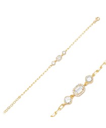 Square Geometric Design Zircon Baguette Stone Charm Bracelet 925 Sterling Silver Jewelry