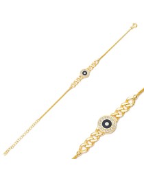 Black Evil Eye Round Design Charm Bracelet Whole Handmade Turkish 925 Sterling Silver Jewelry