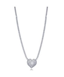 Trendy Heart Design Tennis Charm Necklace Pendant Turkish Handmade 925 Sterling Silver Jewelry