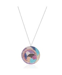 Round Mix Stone Turkish Whole Silver Pendant