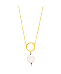 Round Hollow Design Pearl Charm Necklace Pendant 22K Gold Plated 925 Sterling Silver Jewelry