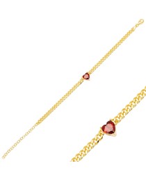 Garnet Stone Heart Design Gourmet Chain Charm Bracelet Turkish 925 Sterling Silver Jewelry