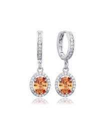 Orange Citrine Stone Geometric Style Oval Dangle Earrings Turkish Whole 925 Sterling Silver Jewelry