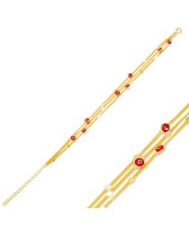 Layered Chain Design Red Evil Eye Beaded Bracelet Handmade Turkish 925 Sterling Silver Jewelry