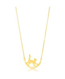 Cat Design Cute Charm Necklace Pendant 22K Gold Plated 925 Sterling Silver Jewelry