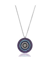 Colorful Round Shape Turkish Whole Handmade 925k Sterling Silver Pendant