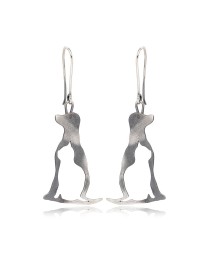 Dog and Cat Animal Charm Oxidized Dangle Earrings Turkish Whole Handmade 925 Sterling Silver Jewelry