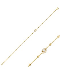 Oval Shape Clear Zircon Stone Ball Chain Charm Bracelet 925 Sterling Silver Jewelry