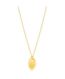 Eye Shape 22K Gold Plated Oval Plain Charm Necklace Pendant 925 Sterling Silver Jewelry
