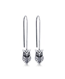 Oxidized Owl Design Charm Hook Earrings Turkish 925 Sterling Silver Vintage Jewelry