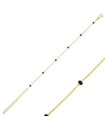 Delicate Chain Black Beaded Enamel Bracelet Handmade Turkish 925 Sterling Silver Jewelry