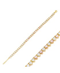 Pink Zircon Stone Heart Design Dainty Tennis Bracelet Handmade Turkish 925 Sterling Silver Jewelry