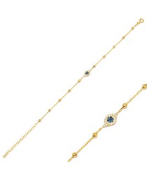 Evil Eye Design Baguette Zircon Stone Ball Chain Charm Bracelet 925 Sterling Silver Jewelry