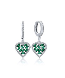 Emerald Stone Baguette Heart Design Whole Earring Turkish 925 Sterling Silver Jewelry
