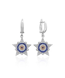 Evil Eye Sheriff Star Design Turkish Whole 925 Sterling Silver Jewelry Earring