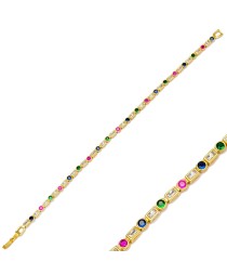Dainty Mix Stone Round Rectangle Design Zircon Tennis Bracelet Turkish 925 Sterling Silver Jewelry