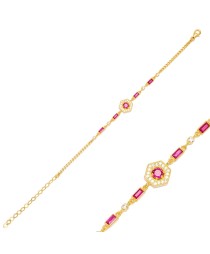 Dainty Ruby Zircon Stone Geometric Chain Bracelet Handmade 925 Sterling Silver Jewelry