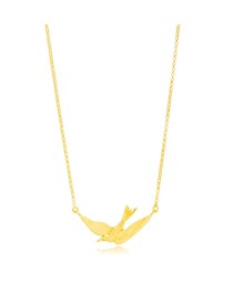 Swallow Design Cute Charm Necklace Pendant 22K Gold Plated 925 Sterling Silver Jewelry