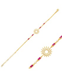 Sun Design Ruby Stone Chain Bracelet Women 925 Sterling Silver Jewelry