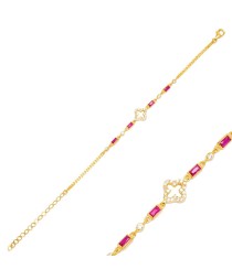 Clover Design Ruby Zircon Stone Chain Bracelet Handmade 925 Sterling Silver Jewelry