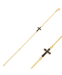 Cross Design Black Zircon Stone Minimalist Bracelet Turkish Whole Handmade 925 Sterling Silver Jewelry