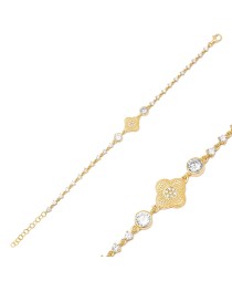 Four Leaf Clover Design Multiple Zircon Stone Woman Bracelet 925 Sterling Silver Jewelry