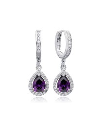 Amethyst Stone Pear Drop Shape Dangle Earrings Turkish Whole 925 Sterling Silver Jewelry