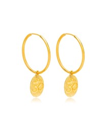 23 mm Hoop Earring Plain Charm Om Symbol 22K Gold Plated 925 Sterling Silver Jewelry