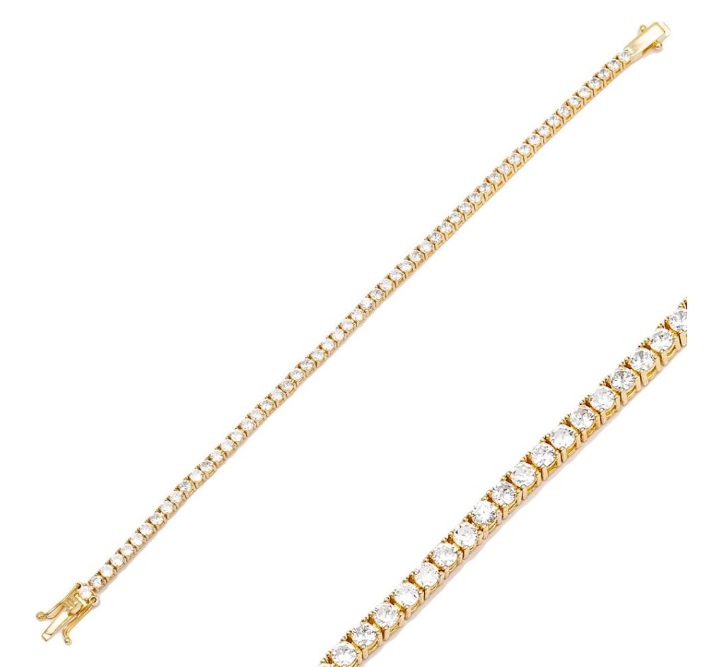 2.5 mm Round Zircon Stone Dainty Tennis Bracelet Turkish 925 Sterling Silver Jewelry