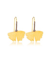 22K Gold Plated Ginko Leaf Vintage Hook Earrings Handcrafted Whole 925 Sterling Silver Jewelry