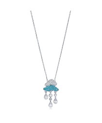 Elegant Cloud Charm Teardrop Turquoise Zircon Stone Charm Pendant Necklace 925 Sterling Silver Jewelry