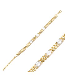 Baguette Zircon Stone Gourmet Chain Bracelet Whole Turkish Handcrafted 925 Sterling Silver Jewelry