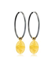 Vintage Design 22K Gold Plated Eye Shape Oxidized Hoop Earrings 925 Sterling Silver Jewelry