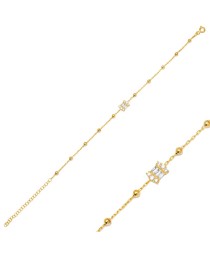 Geometric Design Baguette Zircon Stone Ball Chain Charm Bracelet 925 Sterling Silver Jewelry