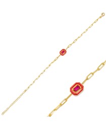 Rectangle Design Red Enamel Ruby Stone Charm Bracelet 925 Sterling Silver Jewelry