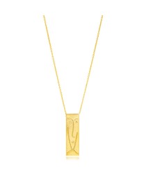 Unique Face Rectangle Design 22K Gold Plated Charm Necklace Pendant 925 Sterling Silver Jewelry