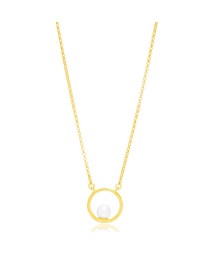 Pearl Round Hollow Design Charm Necklace Pendant 22K Gold Plated 925 Sterling Silver Jewelry