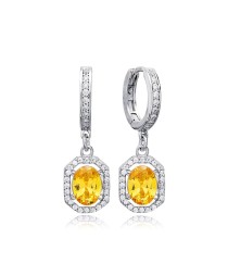 Yellow Citrine Stone Geometric Style Oval Dangle Earrings Handmade Whole 925 Sterling Silver Jewelry