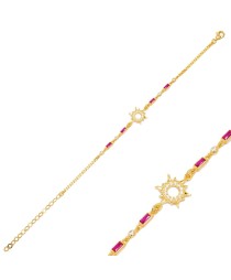 Sun Design Ruby Stone Chain Bracelet Women 925 Sterling Silver Jewelry