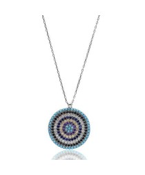 Colorful Round Shape Turkish Whole Handmade  925k Sterling Silver  Pendant