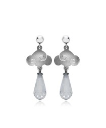 Zircon Stone Cloud Design Oxidized Vintage Earrings 925 Sterling Silver Jewelry