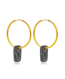 Oxidized Rectangle Fish Design 22K Gold Plated Vintage Hoop Earrings 925 Sterling Silver Jewelry