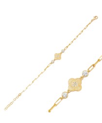 Four Leaf Clover Design Shiny Zircon Stone Woman Bracelet 925 Sterling Silver Jewelry