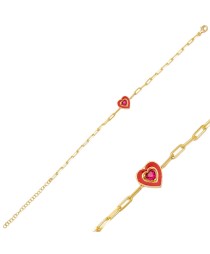 Heart Design Design Red Enamel Ruby Stone Charm Bracelet 925 Sterling Silver Jewelry